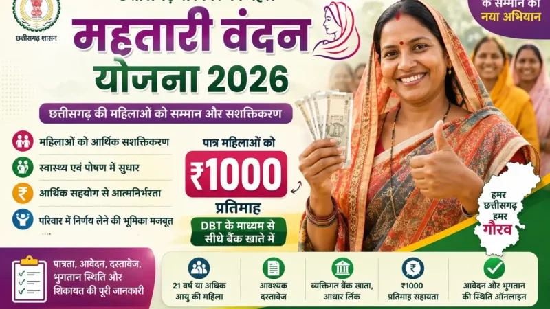 महतारी वंदन योजना छत्तीसगढ़ 2026: ₹1000 महीना, पात्रता, आवेदन व भुगतान
