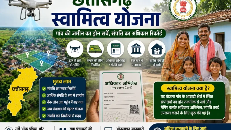 छत्तीसगढ़ स्वामित्व योजना 2026 ड्रोन सर्वे संपत्ति कार्ड अधिकार अभिलेख