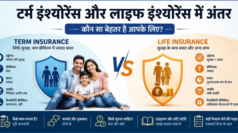 टर्म इंश्योरेंस और लाइफ इंश्योरेंस में अंतर: कौन सा बेहतर है? फायदे, नुकसान, कैसे काम करता है और किसे चुनना चाहिए