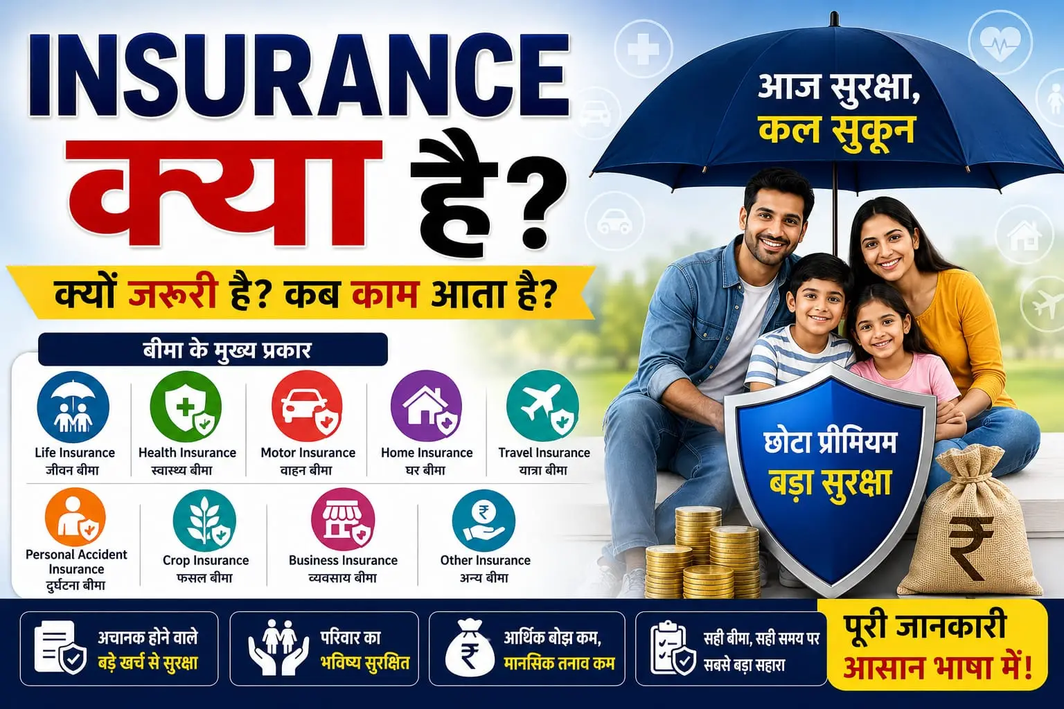 Insurance क्या है? बीमा के प्रकार, फायदे, जरूरी दस्तावेज और Claim की पूरी जानकारी