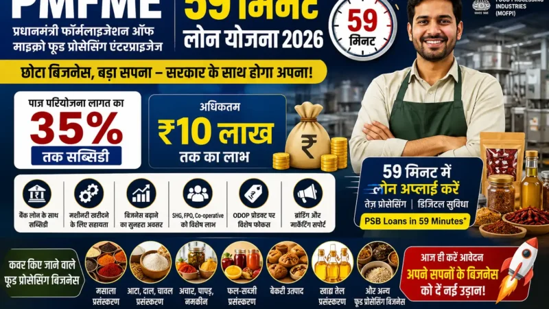 PMFME 59 मिनट लोन योजना 2026 35 प्रतिशत सब्सिडी