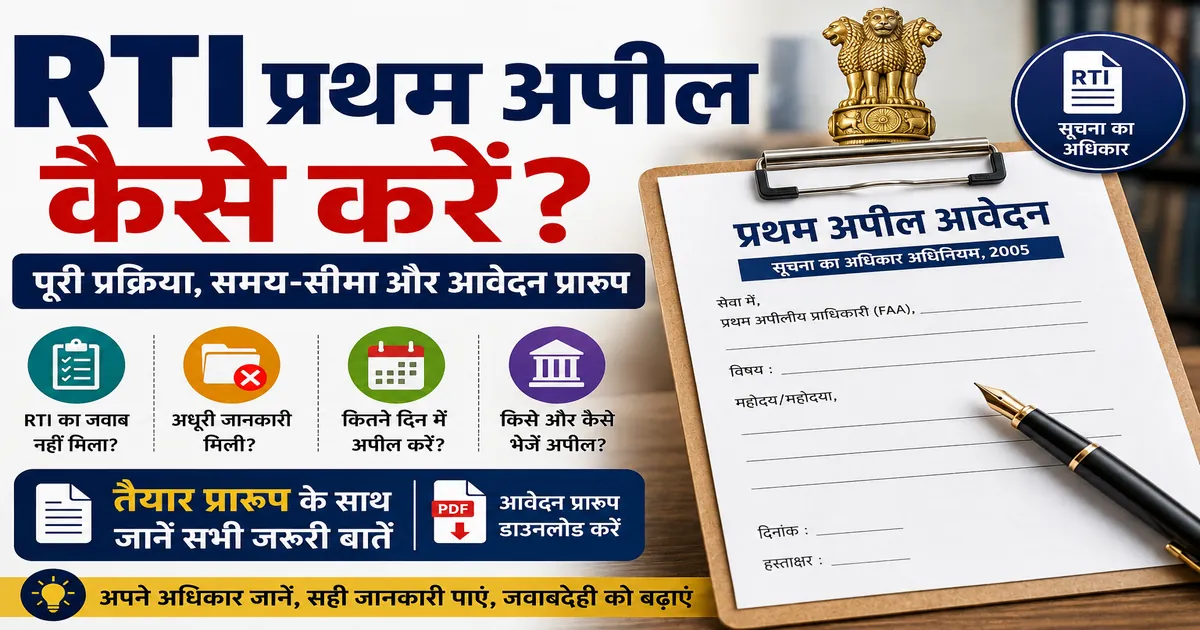 RTI प्रथम अपील कैसे करें? पूरी प्रक्रिया, समय-सीमा और आवेदन प्रारूप
