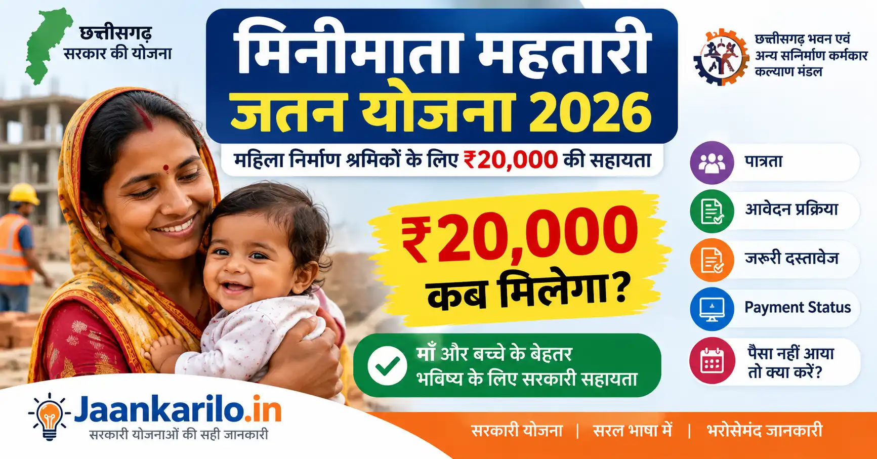 मिनीमाता महतारी जतन योजना 2026: ₹20,000 कब मिलेगा? पात्रता, आवेदन और Payment Status